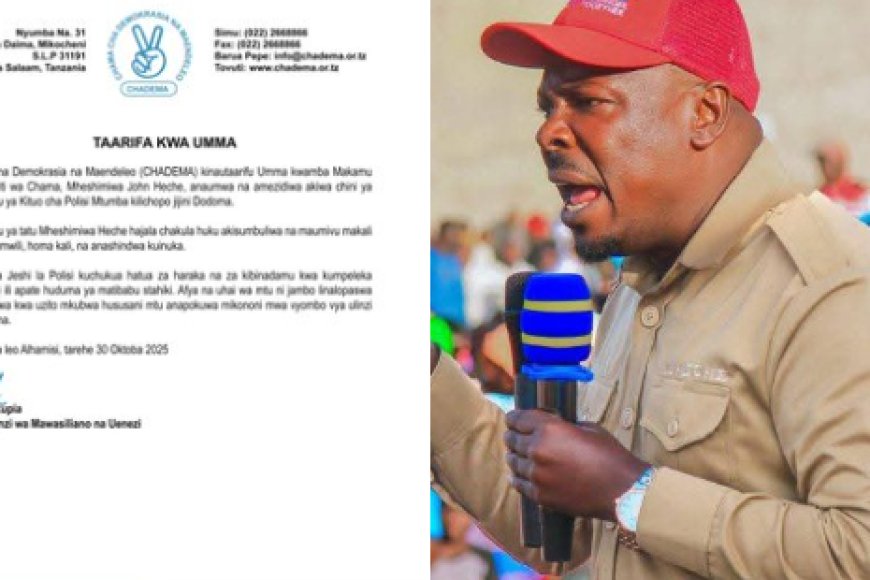 Breaking News: CHADEMA Vice Chairman John Heche Falls Ill in Police Custody; Party Demands Immediate Medical Attention