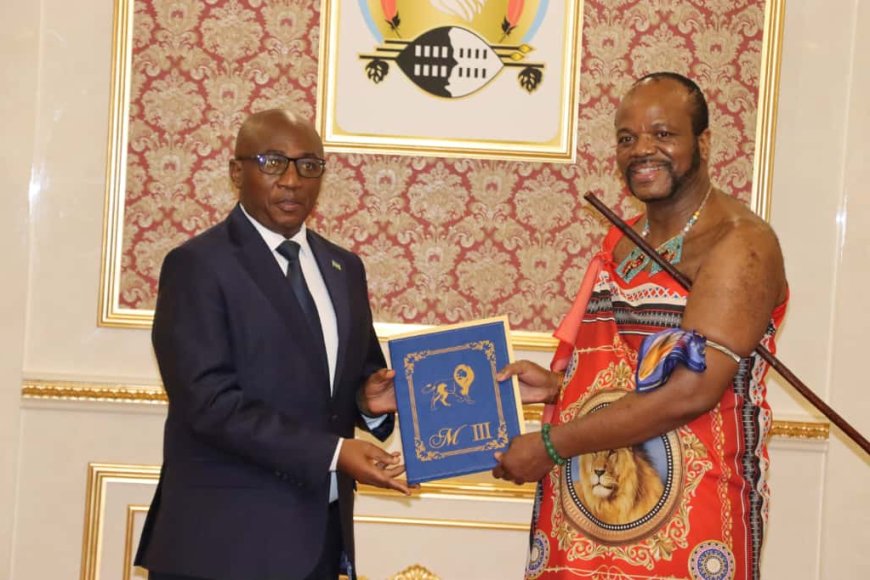 Amb. Col. (Rtd) Ndamage yashyikirije Umwami Mswati III impapuro zo guhagararira u Rwanda