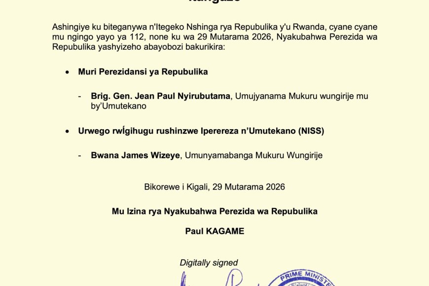 Perezida Kagame yashyize abakozi bashya mu nzego z’Umutekano